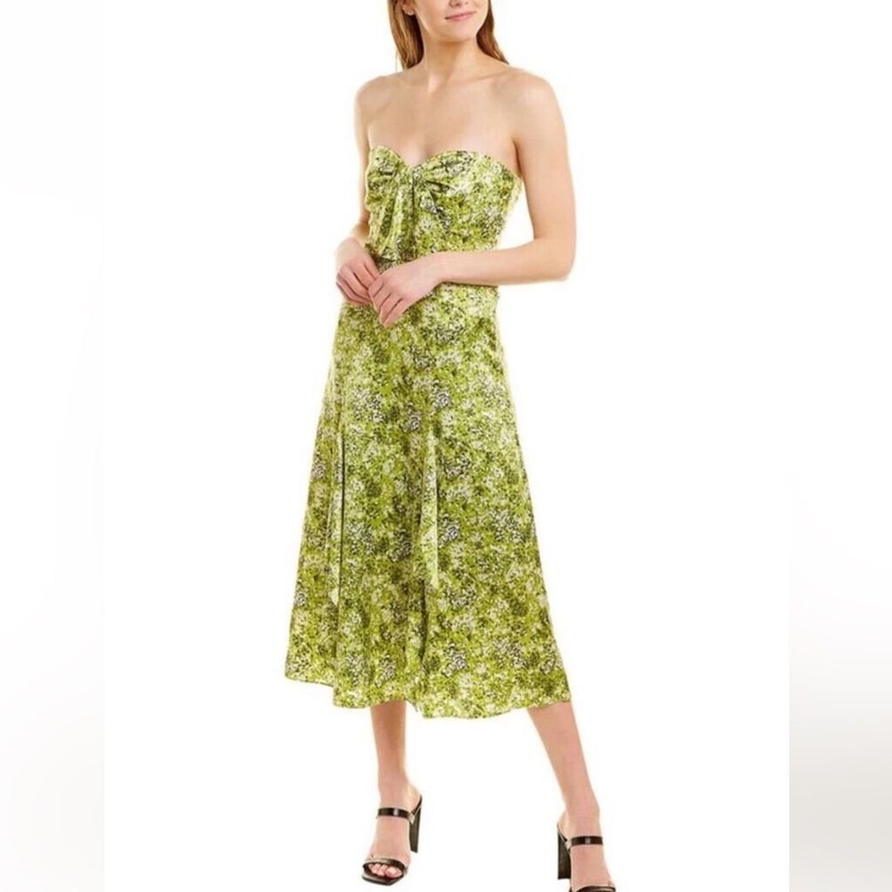 NWOT Cinq a Sept Green Guinevere Silk Strapless Midi Dress SZ 2